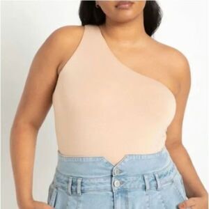 NWT ELOQUII Beige Tan One Shoulder Sleeveless Bodysuit Plus Size 22/24
